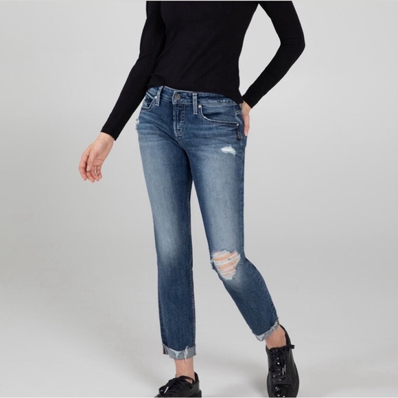 Silver Distressed Boyfriend Jean - Picture 1 of 16